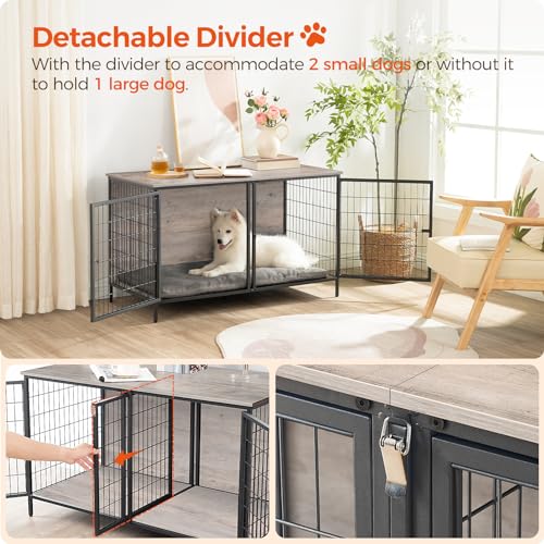 MAHANCRIS Animal Cage in 43.3"L x 21.7"W x 26.4"H, Greige