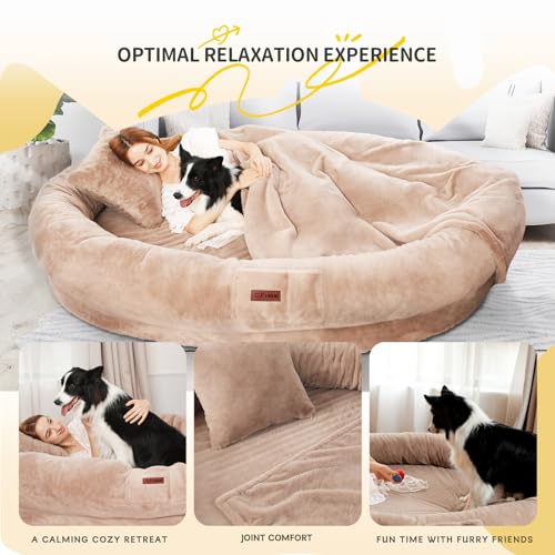 Fvkind Pet Bed Mat in 70"L×33"W×12"Th, Khaki