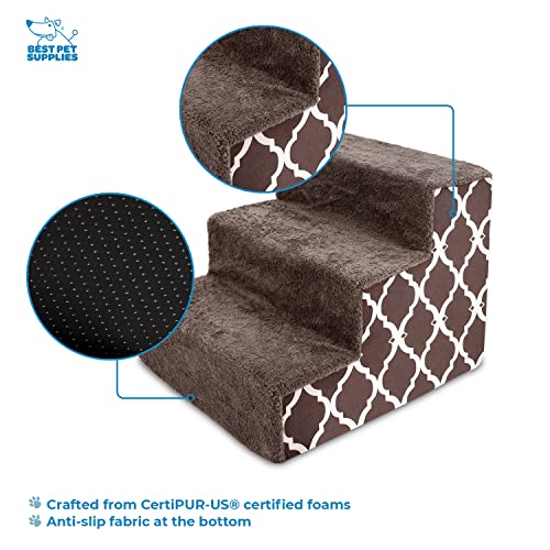 Best Pet Supplies Animal Stair in H: 13.5 Inches, Brown Lattice Print