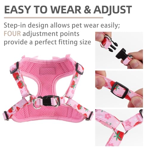 PUPTECK Animal Harness in M (17-25lbs, Chest 17"-21"), #2 Pink(Strawberry Print)