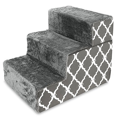Best Pet Supplies Animal Stair in H: 16.5 Inches (Foldable), Gray Lattice Print