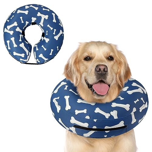 Supet Animal Recovery Collar Cone in L(Neck 12"-16"), T Bone Navy