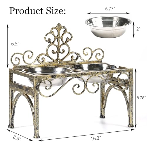 Aifeorzo Pet Feeder in 8.78" Height Antique Gold, antique gold