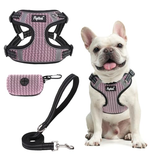 PUPTECK Animal Harness in M (17-25lbs, Chest 17"-21"), #1 LightPink(Breathable Mesh)