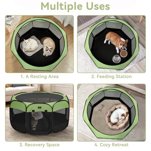 A 4 Pet Pet Playpen in S(29.92"x29.92"x16.5"), Green+Black
