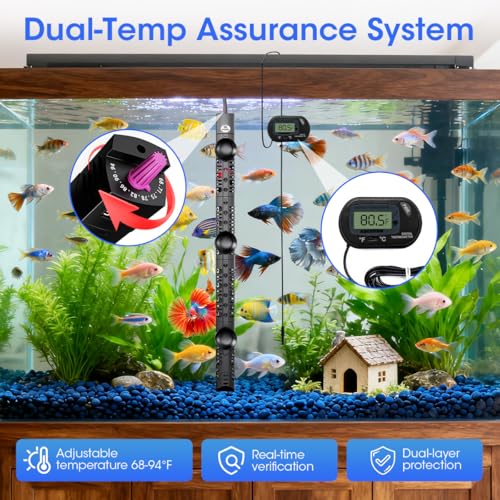 MQ Thermometer in 200W for 15-40 Gallon, Black