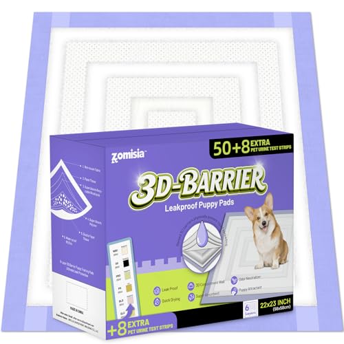 ZOMISIA Disposable Incontinence Surface Protector in 22"x23" - 50 Count + 8 Pet Urine Test Strips, Purple