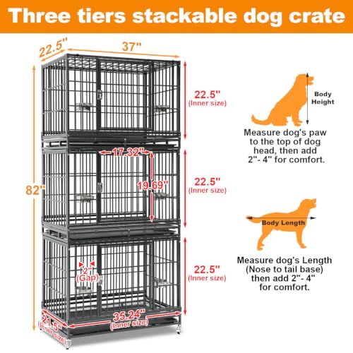 Homey Pet Animal Cage in 37"L x 22.5"W x 29.5"H - 3 Tiers - 2 Pack, Black