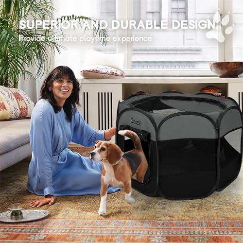 Goozii Pet Playpen in S [29" x 29" x 17"], Grey-Black