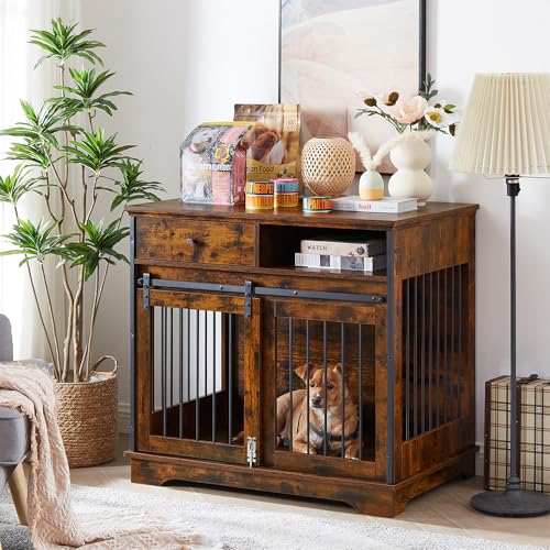 NicBex Animal Cage in 35.4"L x 23.6"W x 33.5"H, Rustic Brown