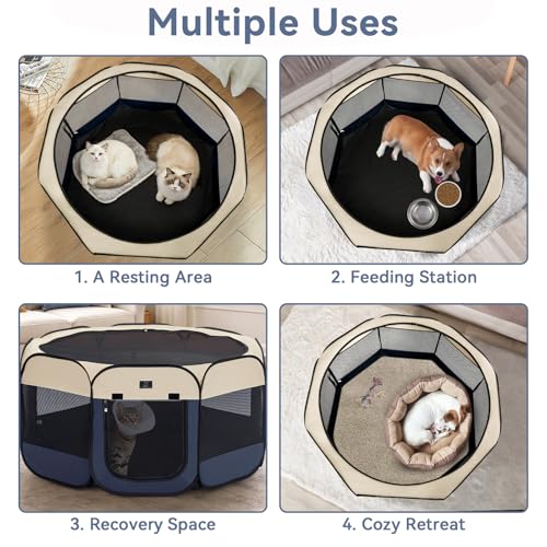 A 4 Pet Pet Playpen in M(40.55"x40.55"x20.5"), Blue+Beige