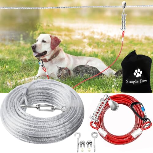 Snagle Paw Leash in 50ft run cable+10ft tie out cable, Red for 250lbs dogs