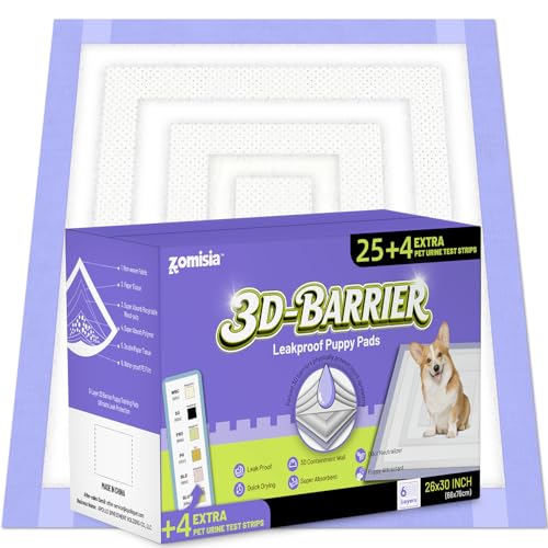 ZOMISIA Disposable Incontinence Surface Protector in 26"x30" - 25 Count + 4 Pet Urine Test Strips, Purple