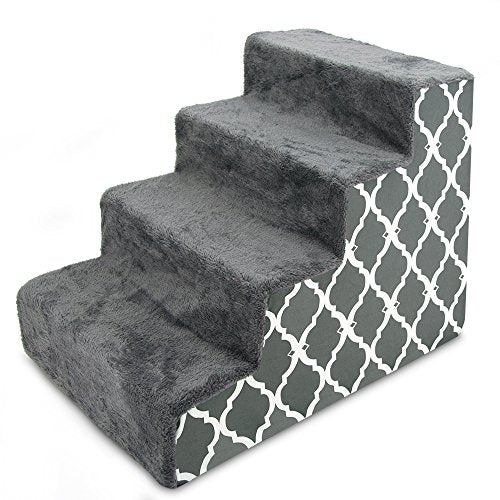 Best Pet Supplies Animal Stair in H: 18 Inches, Gray Lattice Print