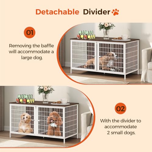 MAHANCRIS Animal Cage in 43.3"L x 21.7"W x 26.4"H, White and Walnut
