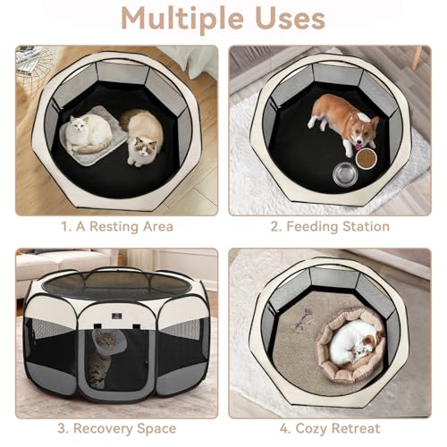 A 4 Pet Pet Playpen in S(29.92"x29.92"x16.5"), Grey+Beige