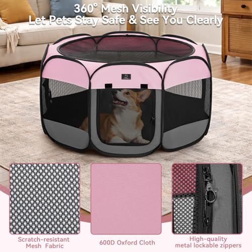 A 4 Pet Pet Playpen in S(29.92"x29.92"x16.5"), Pink+Grey