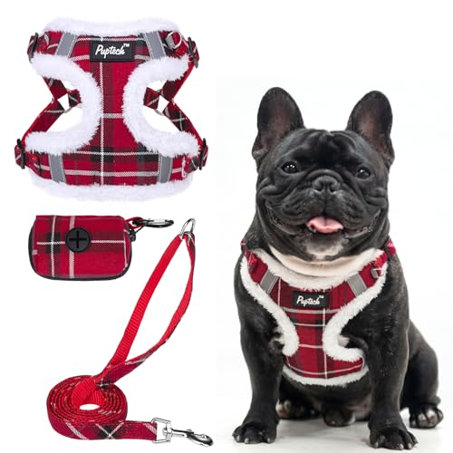 PUPTECK Animal Harness in L (25-33lbs, Chest 20"-25"), #3 Red(Plush Plaid)