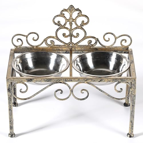 Aifeorzo Pet Feeder in 8.78" Height Antique Gold, antique gold