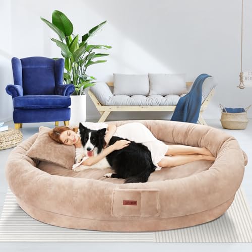 Fvkind Pet Bed Mat in 70"L×33"W×12"Th, Khaki