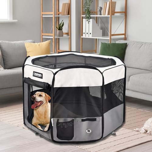 JESPET Pet Playpen in 45 x 45 x 24 inches, Light Grey