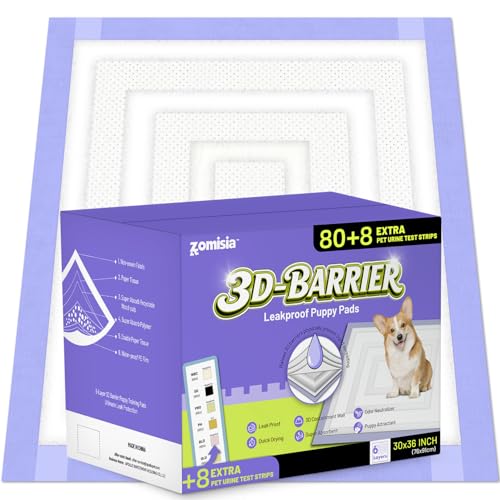 ZOMISIA Disposable Incontinence Surface Protector in 30"x36" - 80 Count + 8 Pet Urine Test Strips, Purple