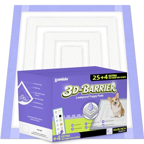ZOMISIA Disposable Incontinence Surface Protector in 30"x36" - 25 Count + 4 Pet Urine Test Strips, Purple