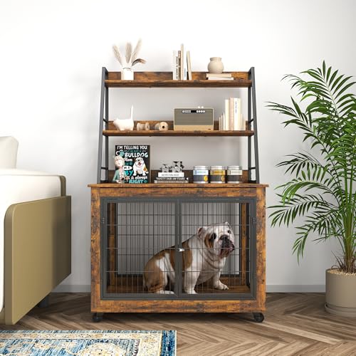 NicBex Animal Cage in 38.6"L x 25.2"W x 56.9"H, Rustic Brown