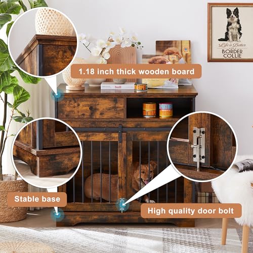 NicBex Animal Cage in 35.4"L x 23.6"W x 33.5"H, Rustic Brown