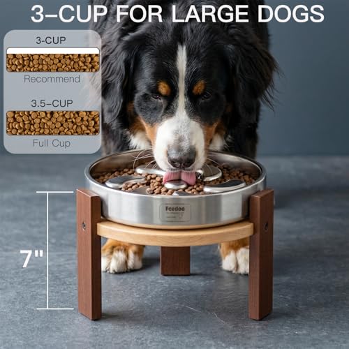 Feedoo Pet Feeder in 7'' Height Stand, 7" Height 3Cups Slow Feeder