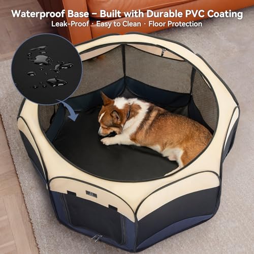 A 4 Pet Pet Playpen in M(40.55"x40.55"x20.5"), Blue+Beige