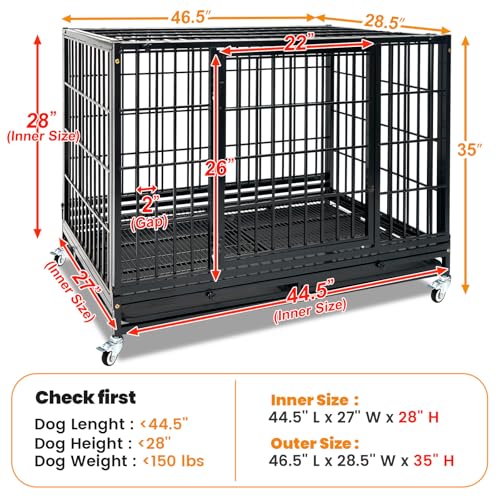 Homey Pet Animal Cage in 46.5"L x 28.5"W x 35.0"H, Black