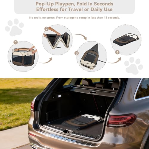 A 4 Pet Pet Playpen in S(29.92"x29.92"x16.5"), Brown+Beige