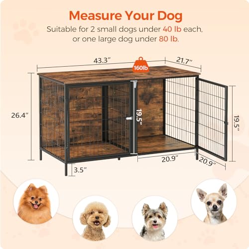 MAHANCRIS Animal Cage in 43.3"L x 21.7"W x 26.4"H, Rustic Brown