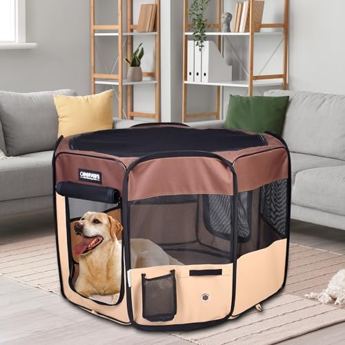 JESPET Pet Playpen in 36x36x24 Inch (Pack of 1), Brown