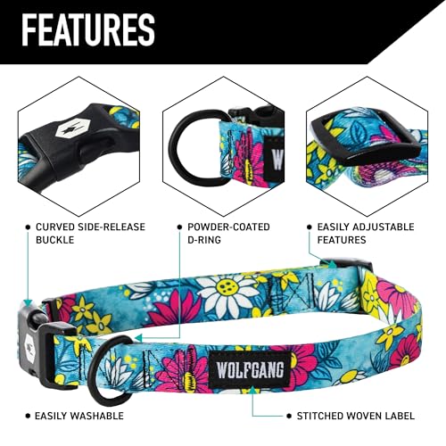Wolfgang Man & Beast Animal Collar in Small (5/8 Inch x 8-12 Inch), LazyDaisy Print