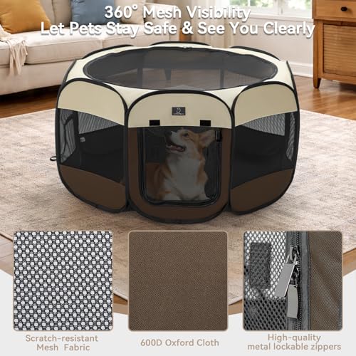 A 4 Pet Pet Playpen in S(29.92"x29.92"x16.5"), Brown+Beige