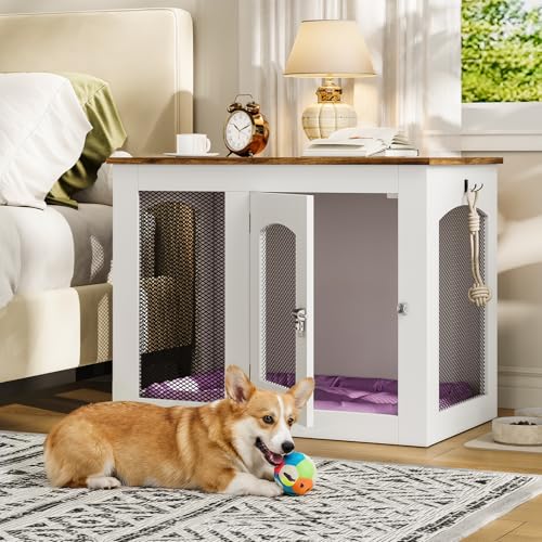 CHOEZON Animal Cage in 30.1"L x 19.7"W x 23.8"H, White and Walnut