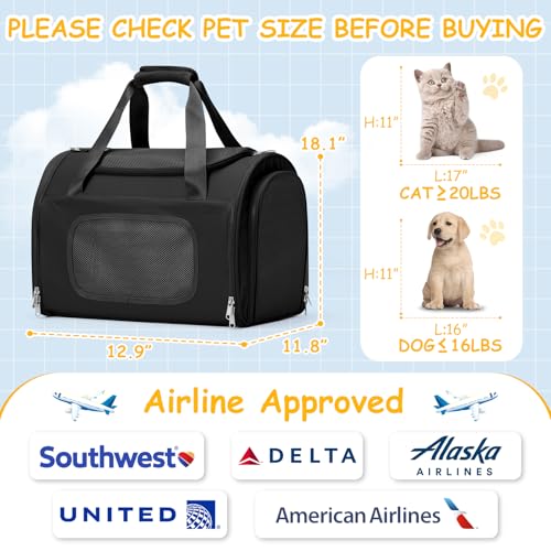 WEPLAN Animal Carrier in 17.9"L x 11.8"W x 12.9"H, Black