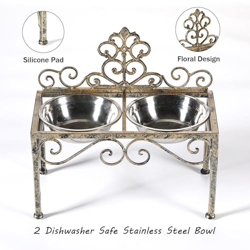 Aifeorzo Pet Feeder in 8.78" Height Antique Gold, antique gold