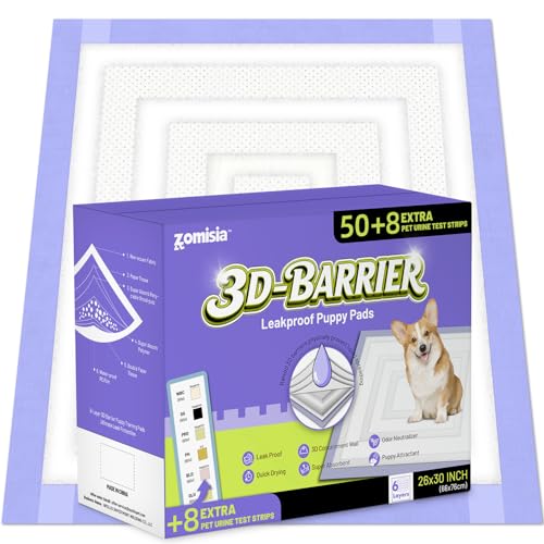 ZOMISIA Disposable Incontinence Surface Protector in 26"x30" - 50 Count + 8 Pet Urine Test Strips, Purple