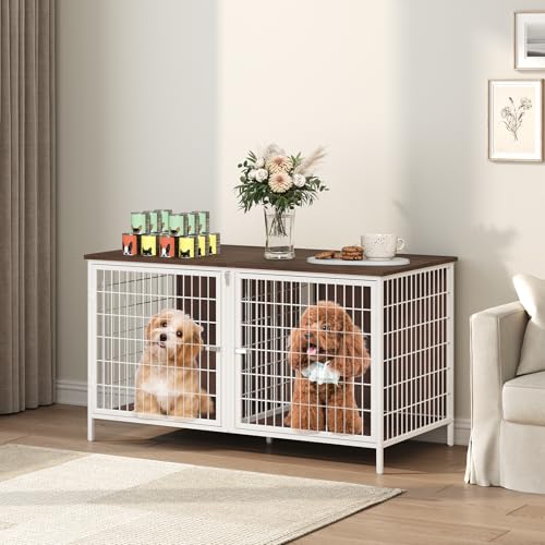 MAHANCRIS Animal Cage in 43.3"L x 21.7"W x 26.4"H, White and Walnut