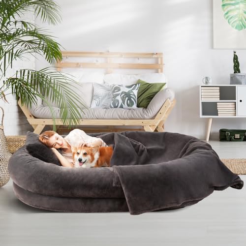 Fvkind Pet Bed Mat in 70"L×33"W×12"Th, Dark Grey