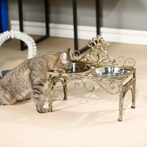 Aifeorzo Pet Feeder in 8.78" Height Antique Gold, antique gold