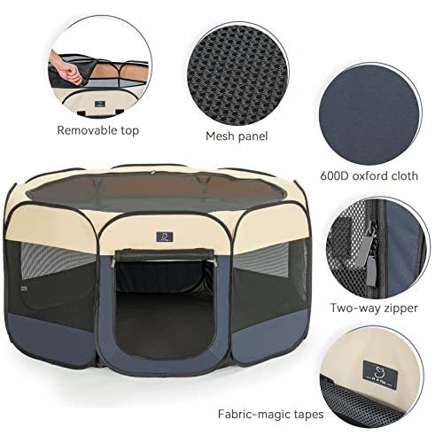 A 4 Pet Pet Playpen in S(29.92"x29.92"x16.5"), Blue+Beige