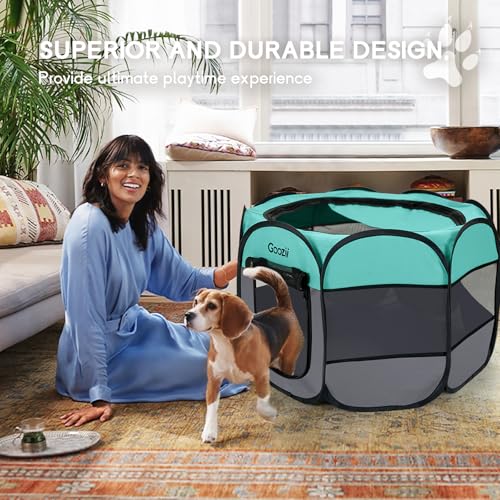 Goozii Pet Playpen in Small, Green-Gray