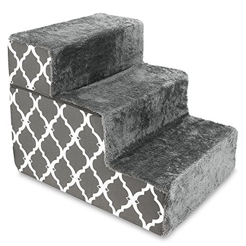Best Pet Supplies Animal Stair in H: 16.5 Inches (Foldable), Gray Lattice Print