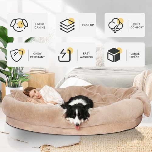 Fvkind Pet Bed Mat in 70"L×33"W×12"Th, Khaki