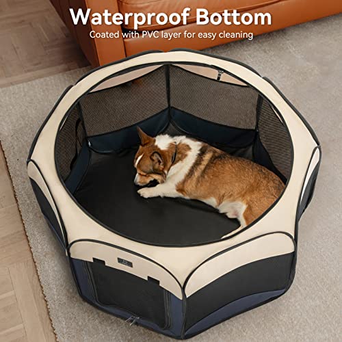 A 4 Pet Pet Playpen in S(29.92"x29.92"x16.5"), Blue+Beige