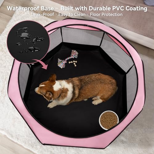 A 4 Pet Pet Playpen in S(29.92"x29.92"x16.5"), Pink+Grey